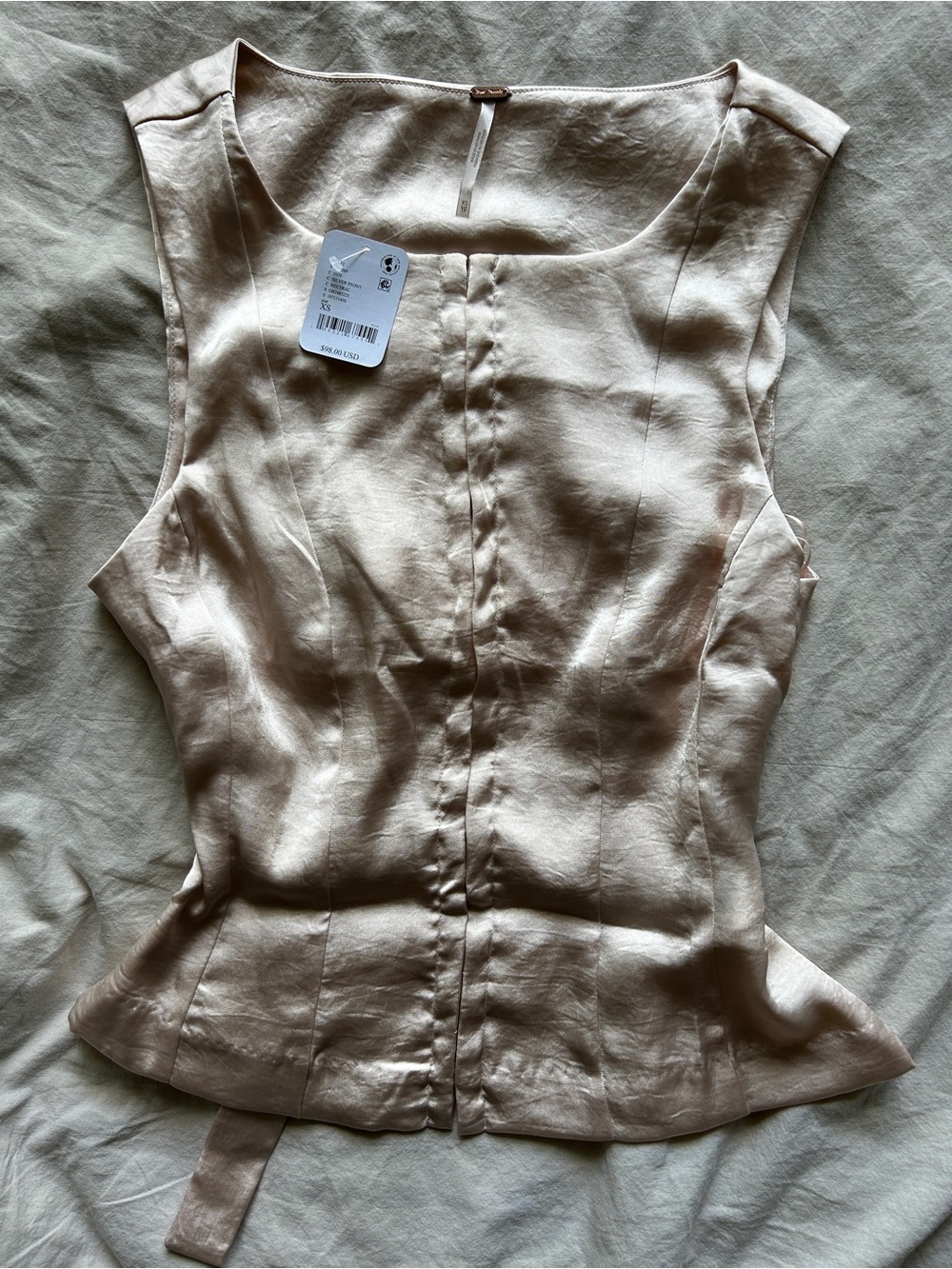 Free People Sleeveless Satin Peplum Top in Light Beige NWT